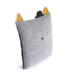 COUSSIN CHAT GRIS CLAIR LES MOUSTACHES