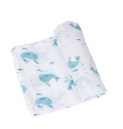 SET DE 3 LANGES IMPRIMES (RENARDS/BALEINES/PLUMES) LE VOYAGE D'OLGA