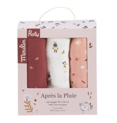 SET DE 3 LANGES IMPRIMES (PERSONNAGES/ETOILES/FEUILLES) APRES LA PLUIE