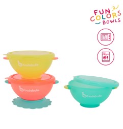 LOTS DE 3 BOLS FUNCOLORS BOWLS ( COUVERCLES ET VENTOUSE)