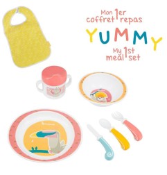 COFFRET REPAS - YUMMY CORAIL (1 BAVOIR, 1 TASSE A BEC, COUVERTS, 1 ASSIETTE