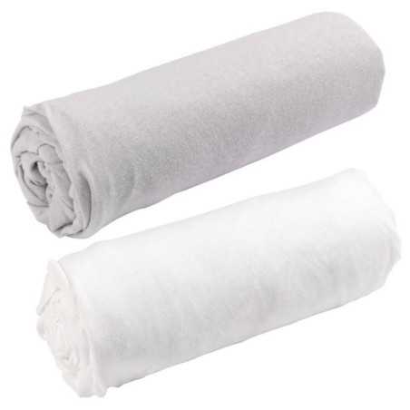 2 DRAPS-HOUSSES JERSEY 60X120 CM BLANC GRIS