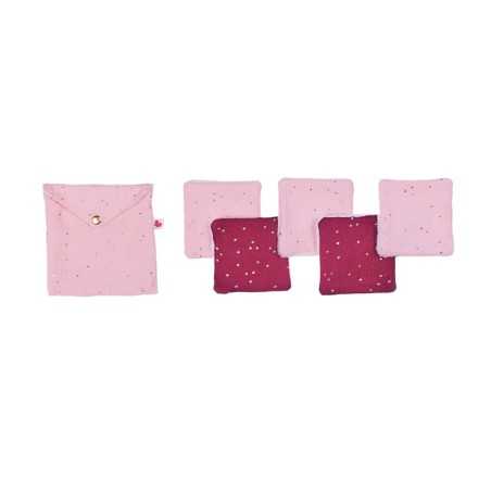 5 LINGETTES LAVABLES 10X10 CM + POCHETTE ASSORTIE