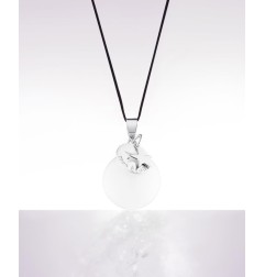 BOLA MON ETOILE, EMAIL IVOIRE/ MEDAILLE RHODIUM, AVEC CORDON NOIR