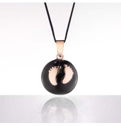 BOLA BABY FEET , EMAIL NOIR/DORE A L'OR FIN ROSE, AVEC CORDON NOIR