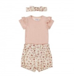 Body rose+short fleuri+bandeau 12M