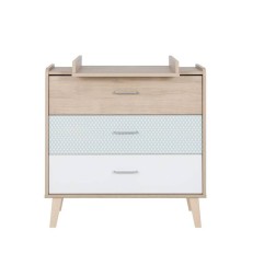 ZELIE BOIS BLANC IMPRIME COMMODE 3 TIROI