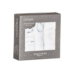 LANGES 70X70CM LOT DE 3 BLUE BALEINE