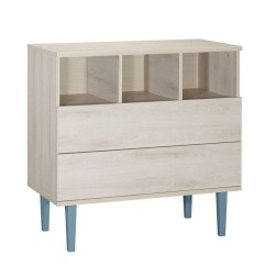 COMMODE 2 TIROIRS 3 NICHES OPALINE BLEU