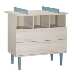 COMMODE 2 TIROIRS 3 NICHES OPALINE BLEU