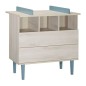 COMMODE 2 TIROIRS 3 NICHES OPALINE BLEU
