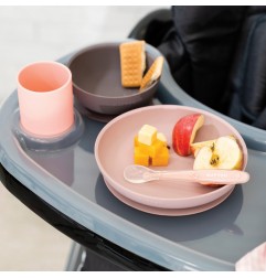 SILICONE SET ASSIETTE SILICONE+BOL+VERRE+CUILLERE (ROSE, GRIS, ROSE CLAIR)