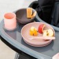 SILICONE SET ASSIETTE SILICONE+BOL+VERRE+CUILLERE (ROSE, GRIS, ROSE CLAIR)