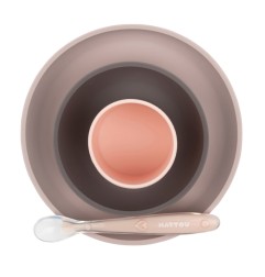 SILICONE SET ASSIETTE SILICONE+BOL+VERRE+CUILLERE (ROSE, GRIS, ROSE CLAIR)