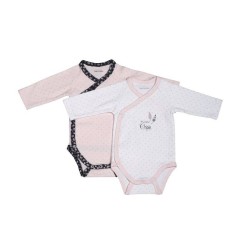 BODIES BLANC/ROSE LOT DE 2 TAILLE 1 MOIS MISS FLEUR DE LUNE