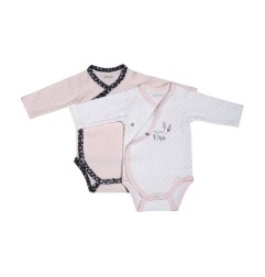 BODIES BLANC/ROSE LOT DE 2 TAILLE 1 MOIS MISS FLEUR DE LUNE