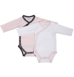BODIES BLANC/ROSE LOT DE 2 TAILLE 1 MOIS MISS FLEUR DE LUNE