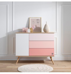 COMMODE 1 PORTE ET 3 TIROIRS ROSE VERSION TIROIRS ROSE SEVENTIES