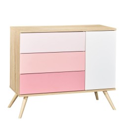 COMMODE 1 PORTE ET 3 TIROIRS ROSE VERSION TIROIRS ROSE SEVENTIES