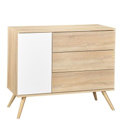 COMMODE 1 PORTE ET 3 TIROIRS BOIS VERSION TIROIRS DECOR BOIS SEVENTIES