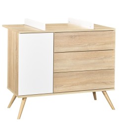 COMMODE 1 PORTE ET 3 TIROIRS BOIS VERSION TIROIRS DECOR BOIS SEVENTIES