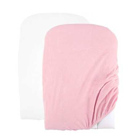LOT DE 2 HOUSSES DE MATELAS A LANGER BLANC ROSE