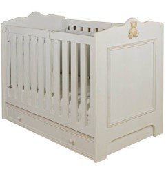 LIT BEBE 60X120 BLANC VIEILLI BOIS MASSIF PROVENCE