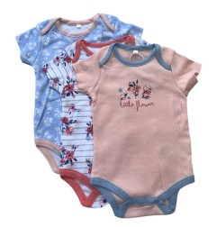 LOT DE 3 BODYS ROSE-BLEU