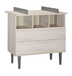 COMMODE 2 TIROIRS 3 NICHES OPALINE GRIS