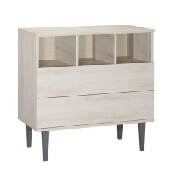 COMMODE 2 TIROIRS 3 NICHES OPALINE GRIS