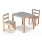 ENSEMBLE PETITE TABLE ET 2 CHAISES BOIS ET GRIS