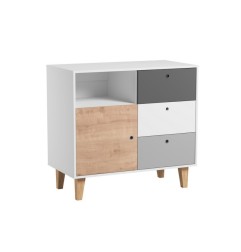 COMMODE BLANC GRIS BOIS OAK CHAMBRE CONCEPT