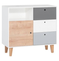 COMMODE BLANC GRIS BOIS OAK CHAMBRE CONCEPT
