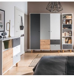 COMMODE BLANC GRIS BOIS OAK CHAMBRE CONCEPT