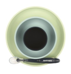 SILICONE SET ASSIETTE SILICONE+BOL+VERRE+CUILLERE(VERT-BLEU-BLEU MARINE)
