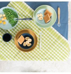 SILICONE SET ASSIETTE SILICONE+BOL+VERRE+CUILLERE(VERT-BLEU-BLEU MARINE)