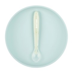SILICONE ASSIETTE (BLEU CLAIR+ CUILLERE)