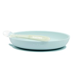 SILICONE ASSIETTE (BLEU CLAIR+ CUILLERE)