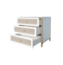 OCEANE COMMODE A LANGER 3 TIROIRS, PIEDS CANNE ROTIN