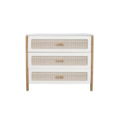 OCEANE COMMODE A LANGER 3 TIROIRS, PIEDS CANNE ROTIN