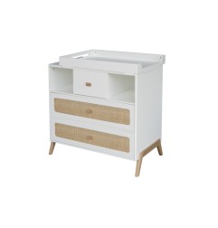 MARELIA ROTIN COMMODE 3 TIROIRS FACADE TRESSAGE ROTIN