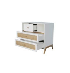 MARELIA ROTIN COMMODE 3 TIROIRS FACADE TRESSAGE ROTIN