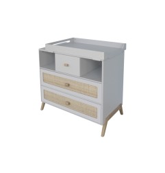 MARELIA ROTIN COMMODE 3 TIROIRS FACADE TRESSAGE ROTIN