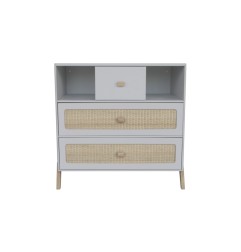MARELIA ROTIN COMMODE 3 TIROIRS FACADE TRESSAGE ROTIN