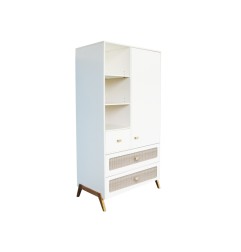 MARELIA ROTIN ARMOIRE 4 TIROIRS, ETAGERES, PENDERIE. FACADE TRESSAGE ROTIN