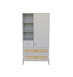 MARELIA ROTIN ARMOIRE 4 TIROIRS, ETAGERES, PENDERIE. FACADE TRESSAGE ROTIN