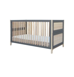 OCEANIA LIT 70X140 EVOLUTIF PIEDS EN CANNE DE ROTIN ET FACADES DE LIT TRESSAG