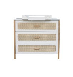 OCEANIA COMMODE A LANGER 3 TIROIRS PIEDS EN CANNE DE ROTIN FACADES DE TIROIR