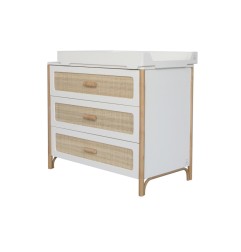 OCEANIA COMMODE A LANGER 3 TIROIRS PIEDS EN CANNE DE ROTIN FACADES DE TIROIR