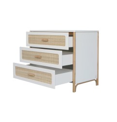 OCEANIA COMMODE A LANGER 3 TIROIRS PIEDS EN CANNE DE ROTIN FACADES DE TIROIR